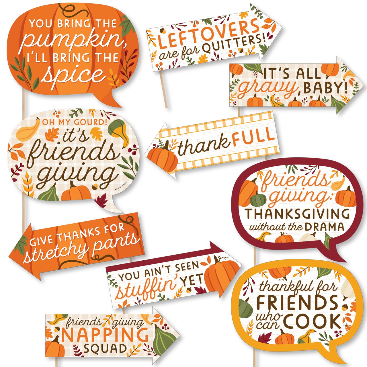 Big Dot of Happiness Funny Fall Friends Thanksgiving - Friendsgiving Party Photo Booth Props Kit - 10 Piece